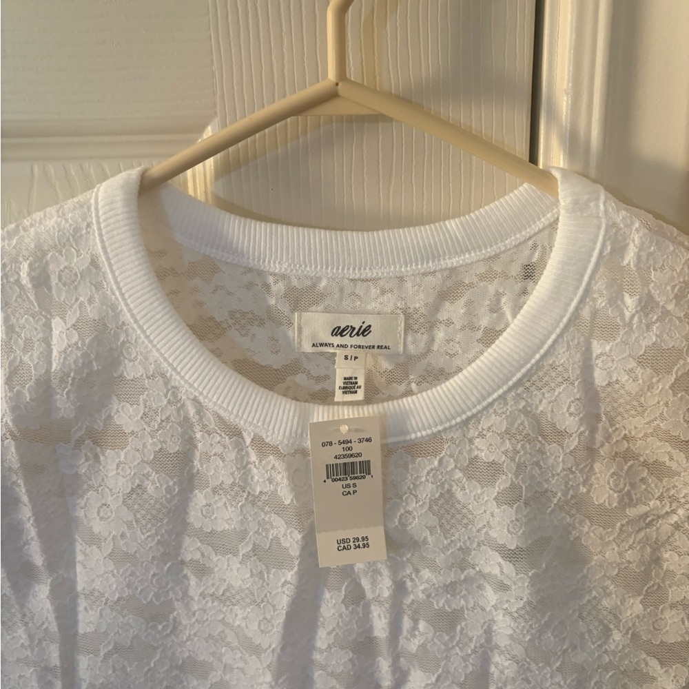 Aerie White Lace Short Sleeve Top - Picture 5 of 7